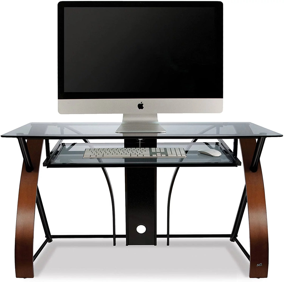 Curved Wood Computer Desk with Keyboard Tray N22912