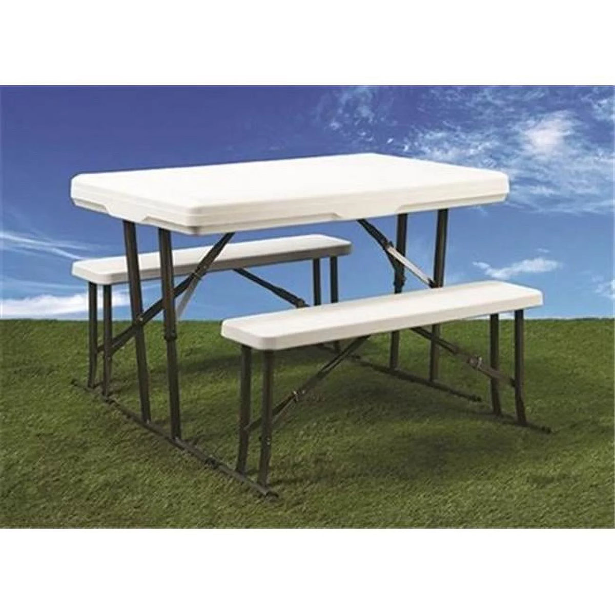 White Folding Picnic Table & Nesting Benches F63692