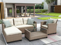 Beige Brown 4 Piece Wicker Rattan Sectional Sofa F228