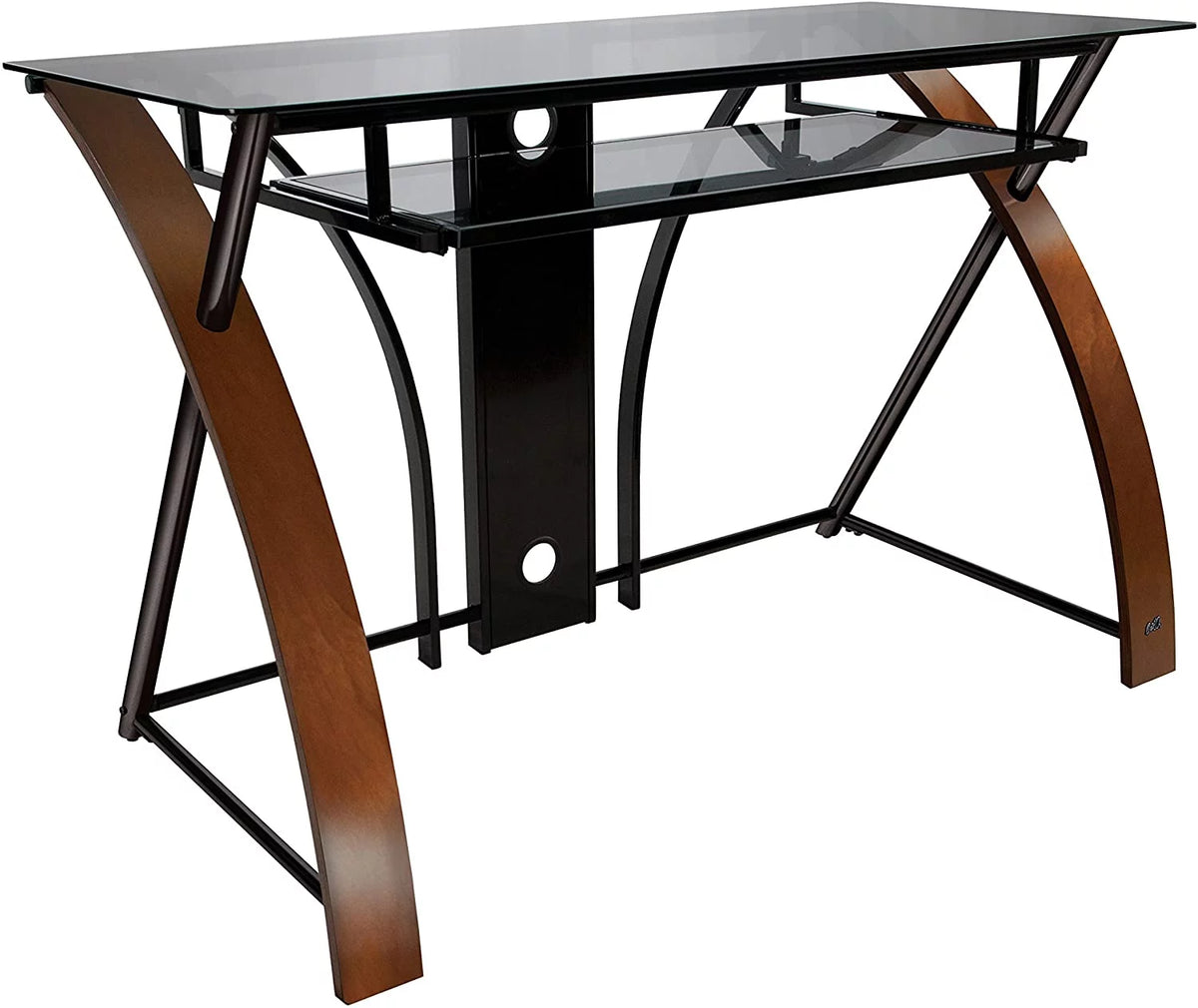 Curved Wood Computer Desk with Keyboard Tray N22912