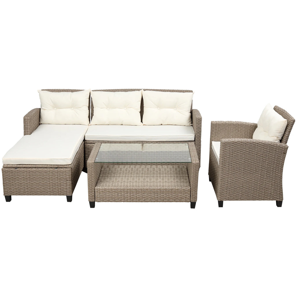 Beige Brown 4 Piece Wicker Rattan Sectional Sofa F228