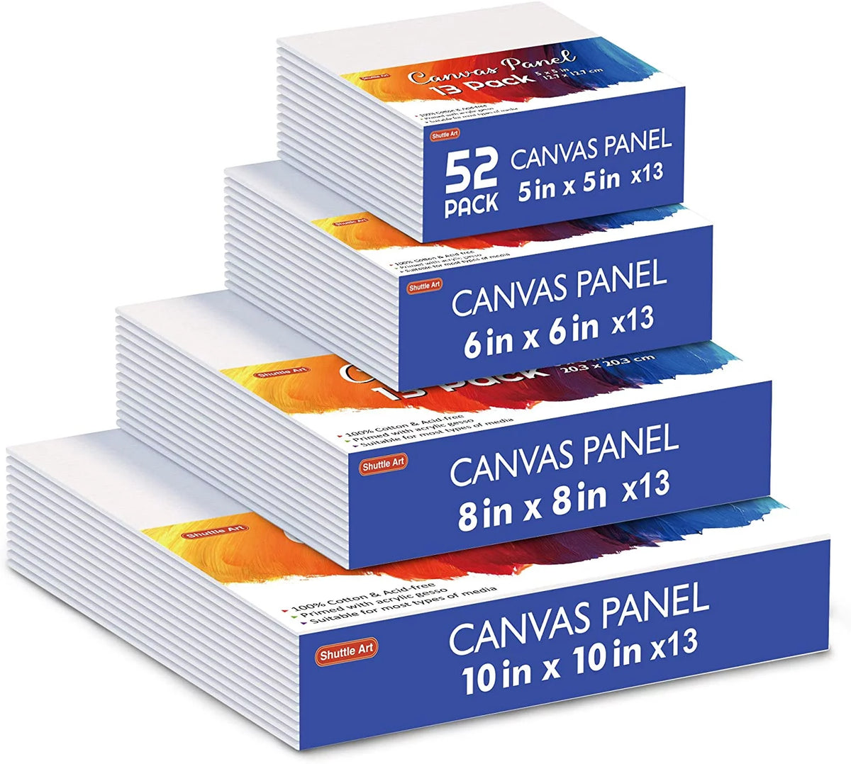 52 Multi Pack 100% Cotton Primed White Canvas Panel T112
