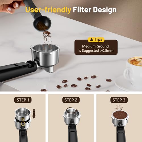 Espresso Coffee Machine with Milk Tank, 20Bar, Touch Screen, Steam Wand Q156