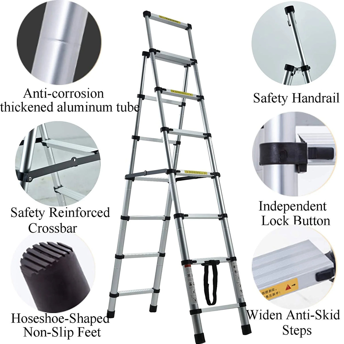 6+7 Steps Aluminium 2 Ways Combination Ladder with Handrail I163