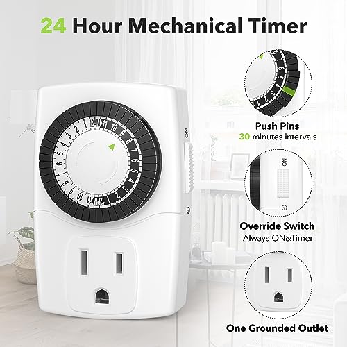 Indoor 24-Hour Mechanical Outlet Timer, 3-Prong, 2-Pack V85429