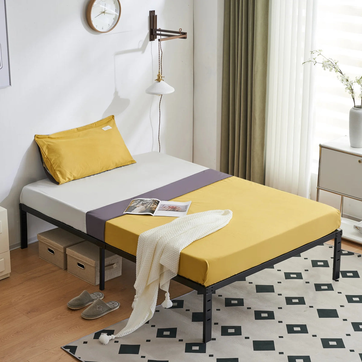 Twin Size Black Metal Platform Bed Q71683