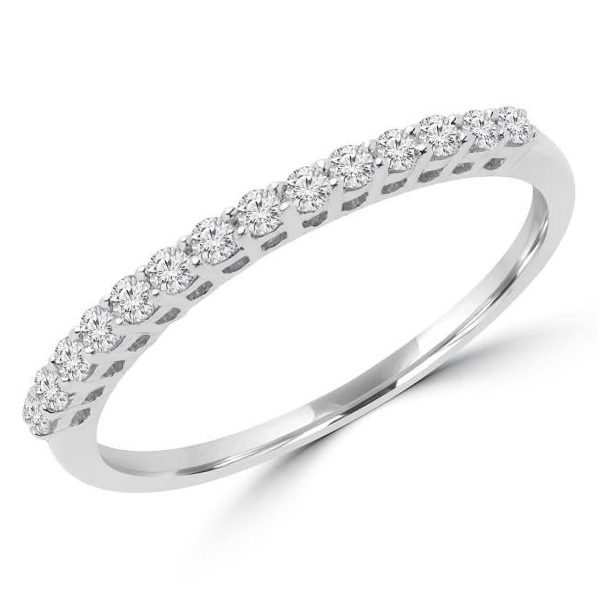 18K White Gold Round Diamond Semi-Eternity Wedding Band Ring R5708