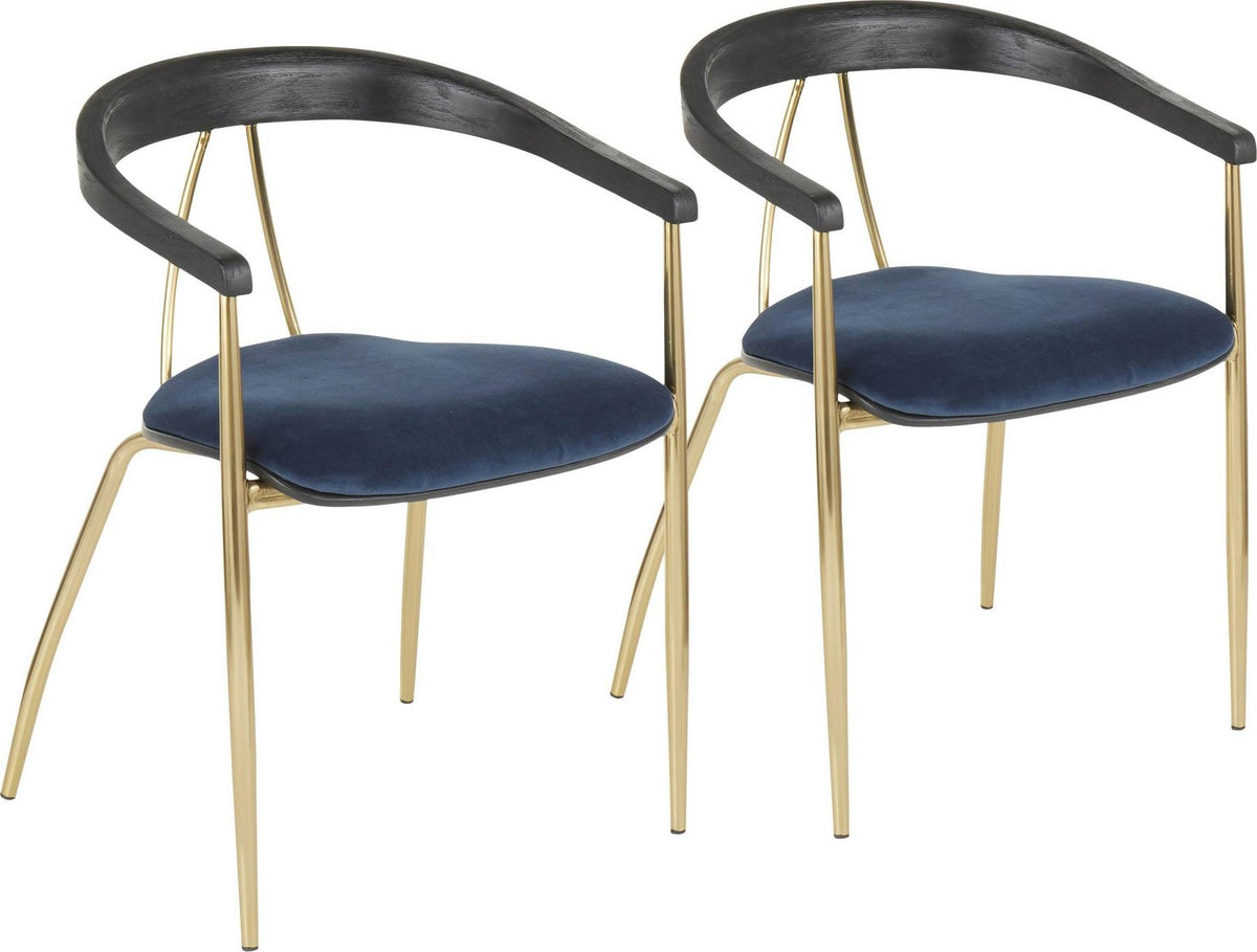 Blue Velvet Gold Metal Chair Set of 2 B5069