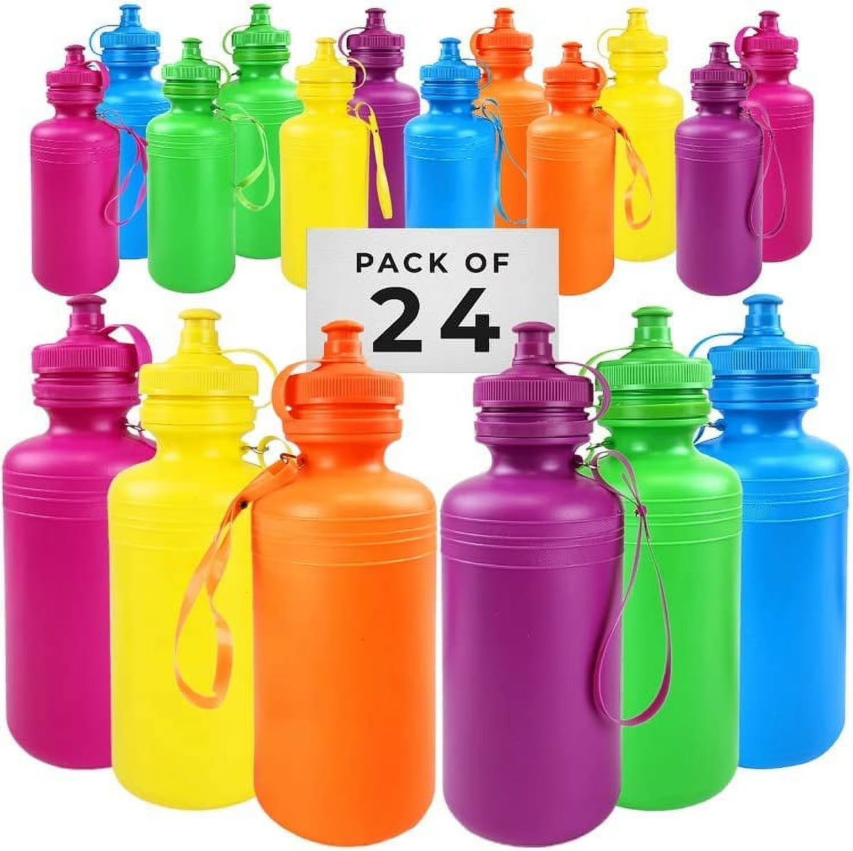 144 Pack Reusable Water Bottles, 7.5 Inch, 18 Ounces, Neon Color E2550