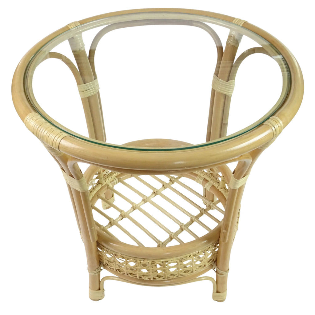 Round Rattan Wicker Table with Glass Top G494762