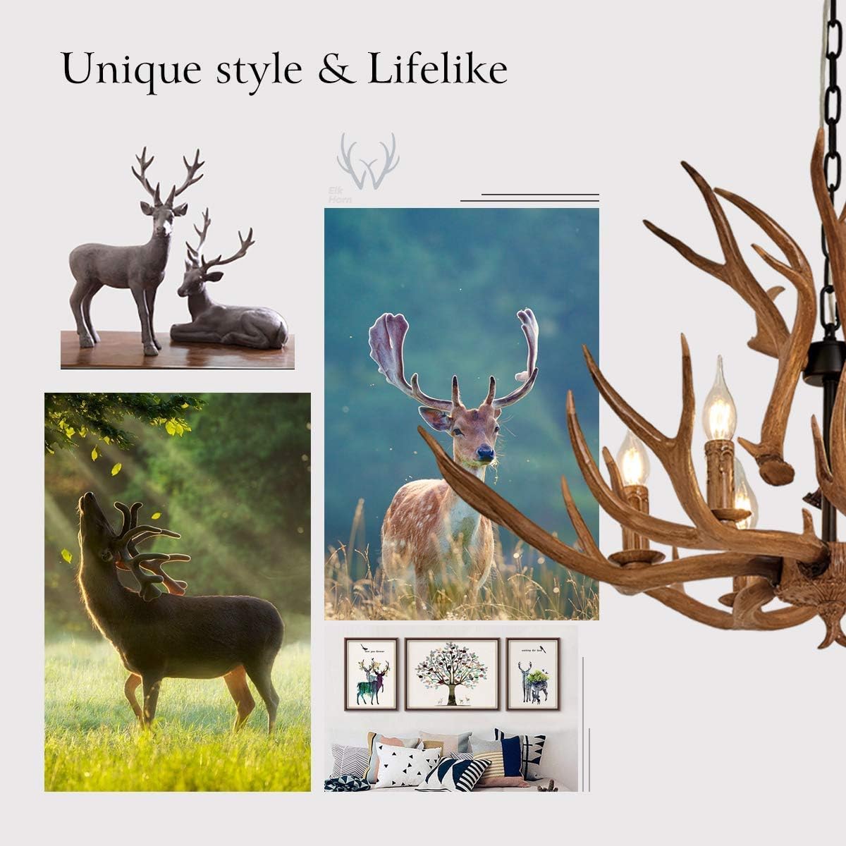 Resin Antler Chandelier, 6 Light Ceiling Light B858824