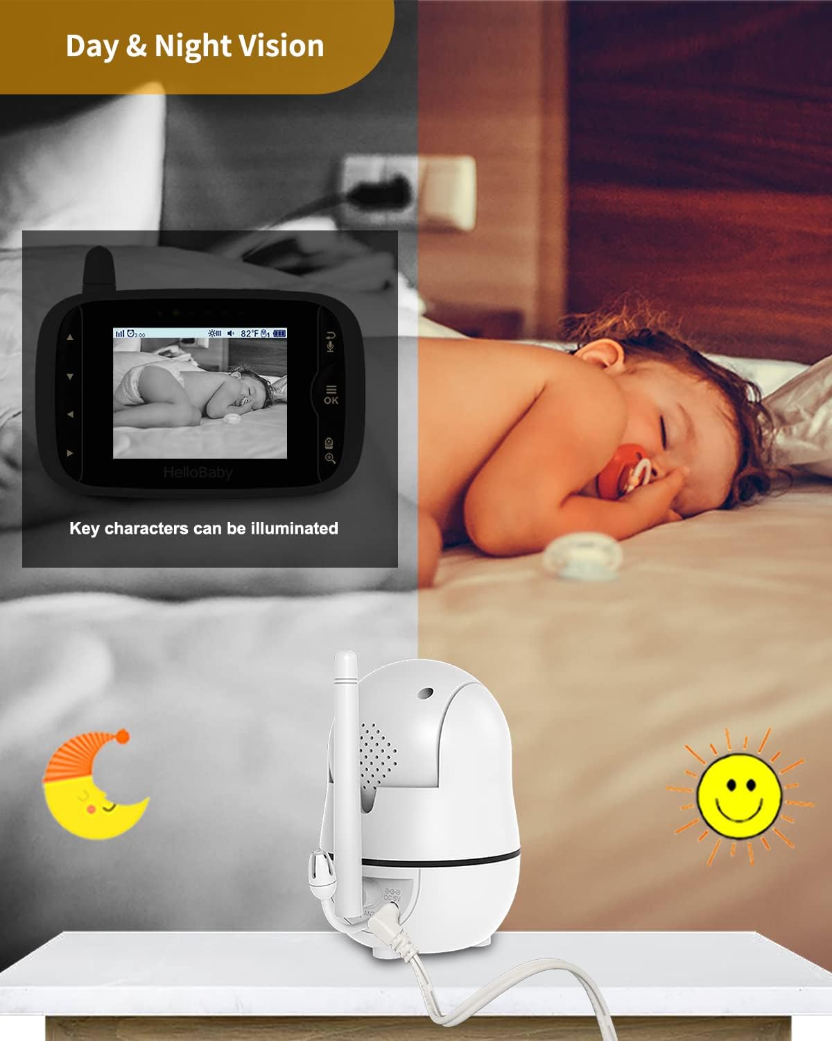 Baby Monitor with Camera and Audio, 3.2'' LCD Screen, Infrared Night Vision, Two Way Audio T16261