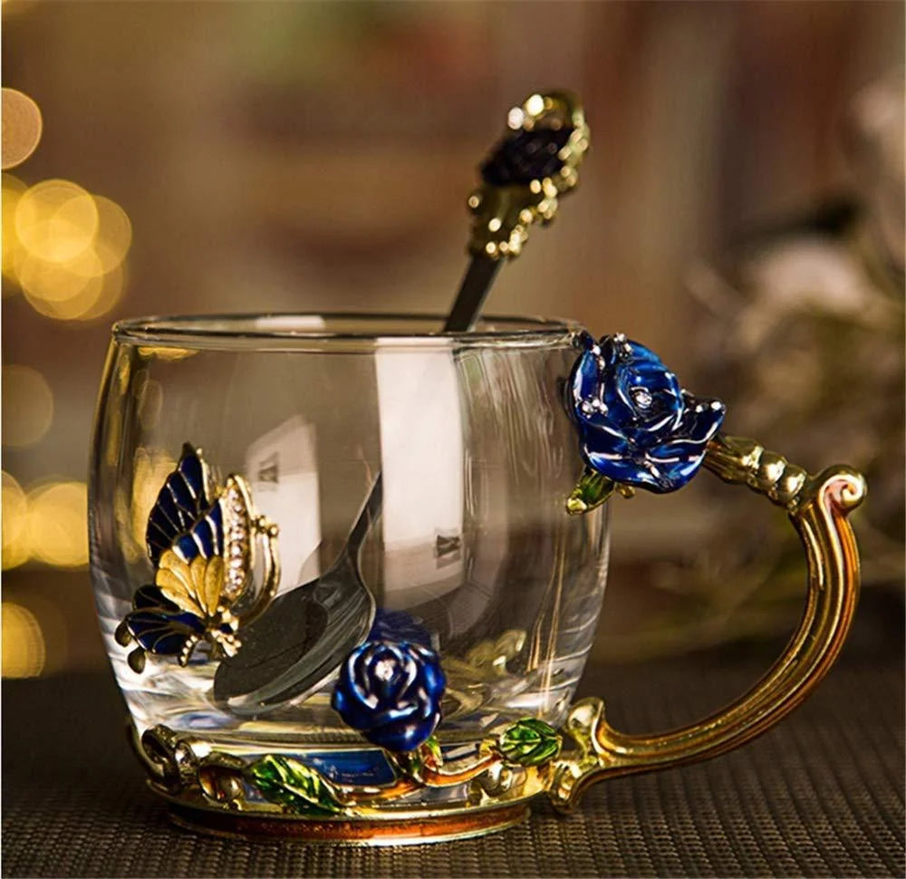 Lead-free Glass Coffee Mugs Tea Cup with Steel Spoon R378