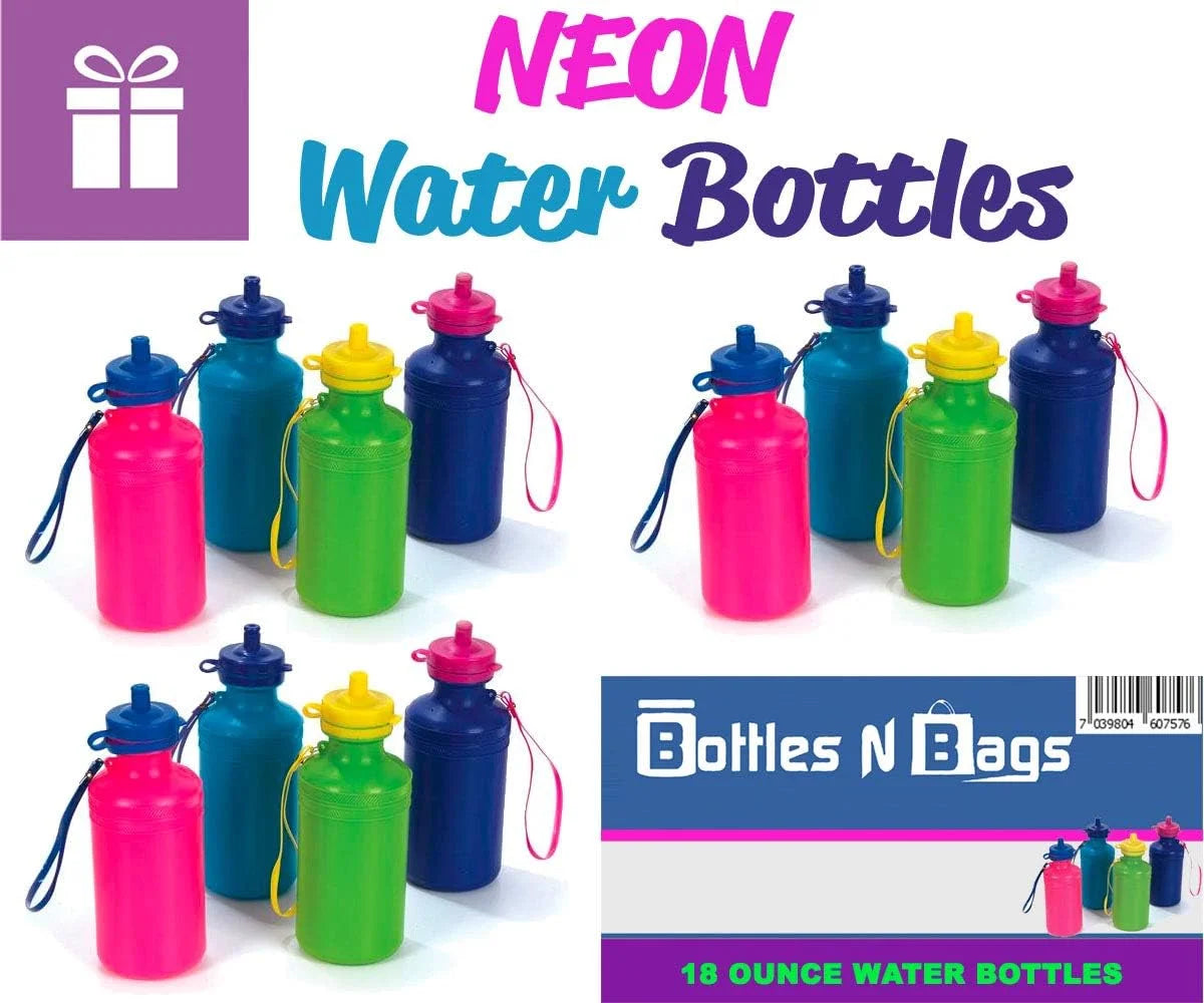 144 Pack Reusable Water Bottles, 7.5 Inch, 18 Ounces, Neon Color E2550