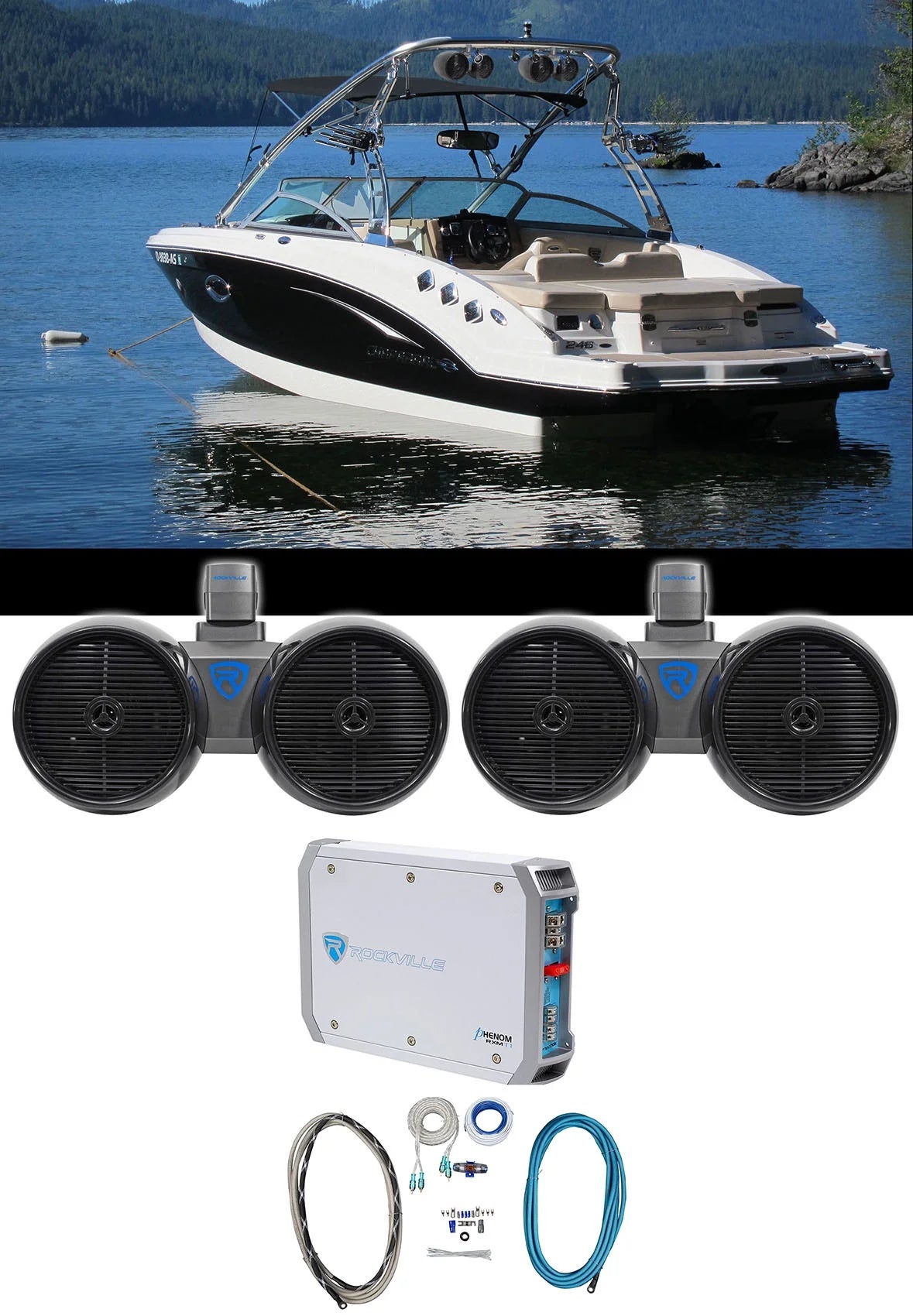 Dual 8" 800w Wakeboard Tower Speakers with 2-Channel Amplifier and Amp Kit L20438