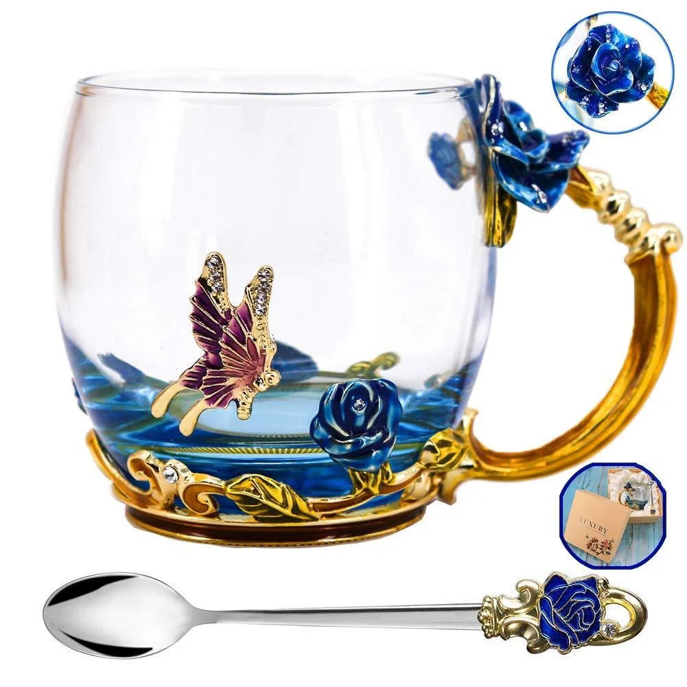 Lead-free Glass Coffee Mugs Tea Cup with Steel Spoon R378