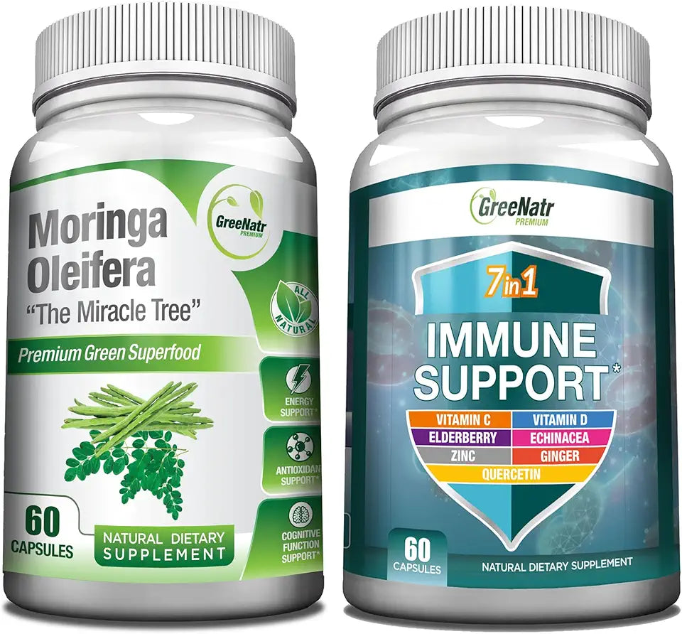 Moringa Oleifera Leaf Extract Veggie Capsules 1000 mg with 7-in-1 Immune Support Formula Y481480