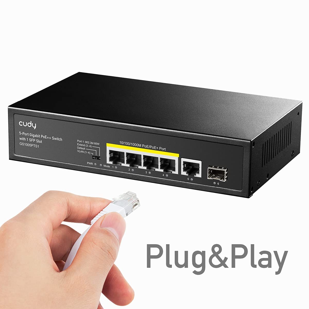 5 Port Gigabit PoE+ Switch 120 W, 4 PoE Ports, 1 SFP, Pack of 2 H703452